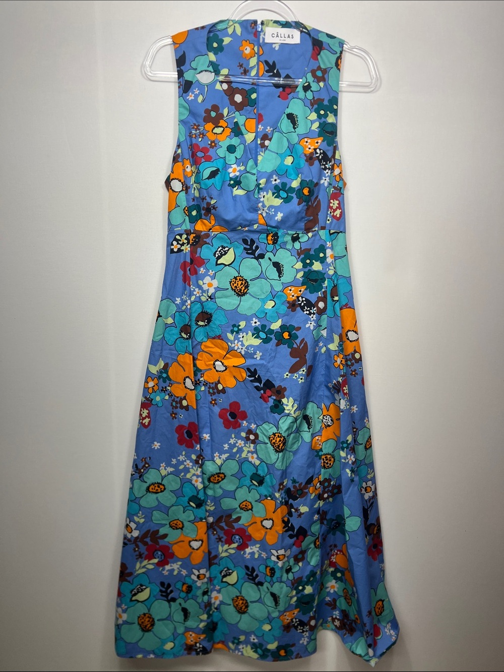 CÂLLAS Milano Blue Floral Cotton Midi Dress Made in Italy IT 42 US 6 - Picture 4 of 12